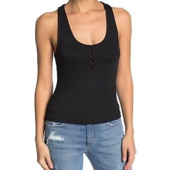 Free People Black Hang Out Cami Tank Top BRAND NEW - Picture 4 of 6